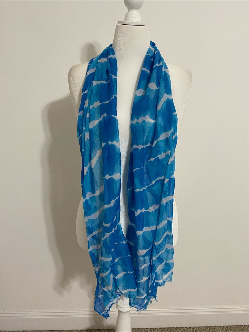 Chico's Blue, Aqua & White Watercolor Stripe Scarf